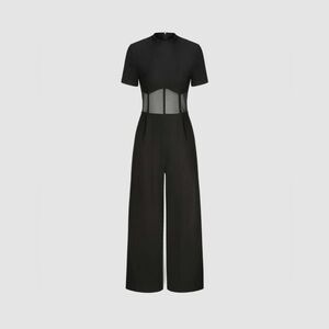 5/$30 Cider Black Mesh Panel Jumpsuit L NWT